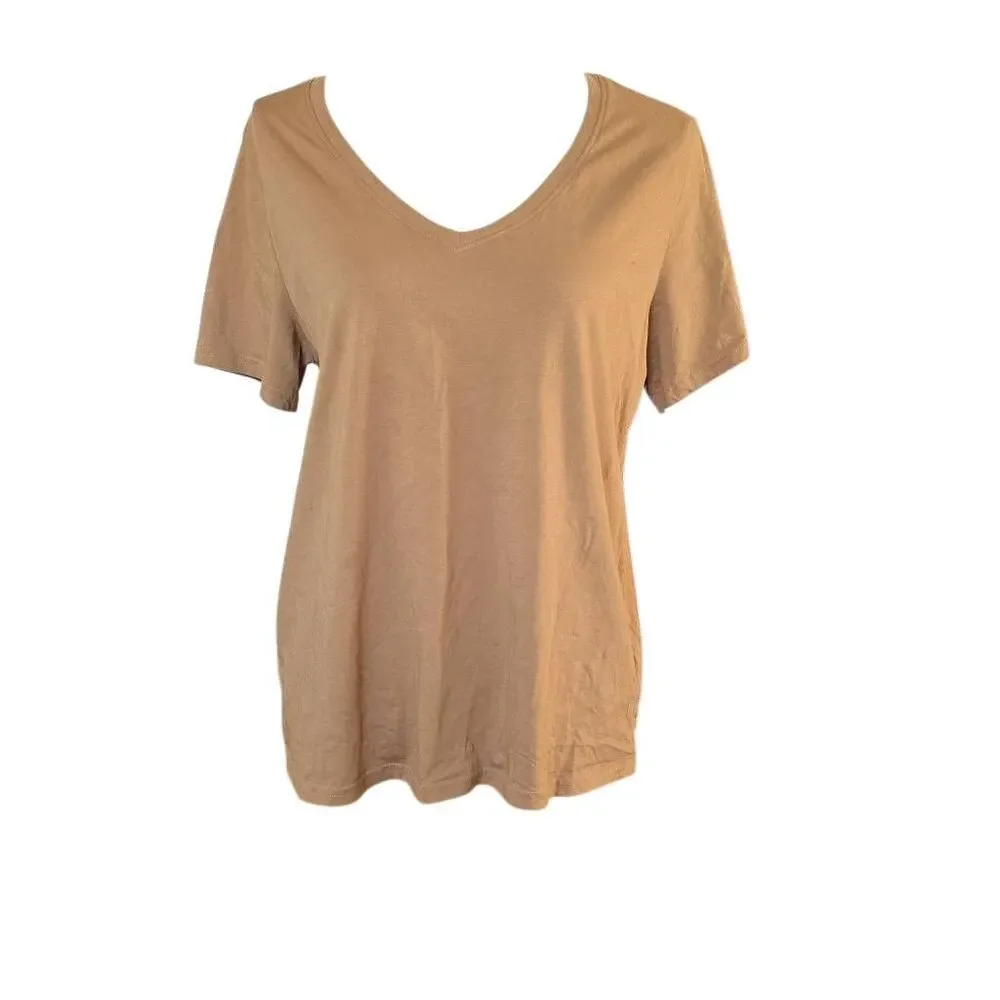 Pact Women's Size Large Tan Organic Cotton V-Neck T-shirt